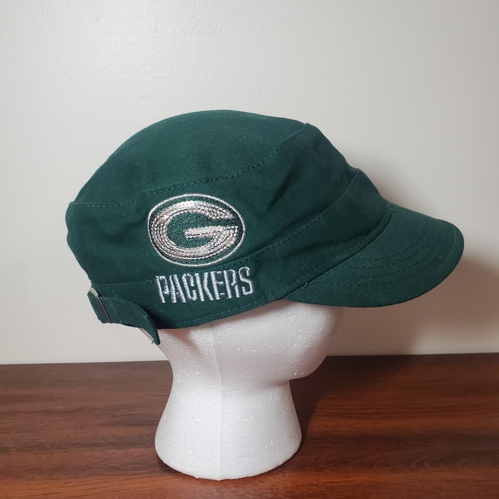 Green Bay Packers Sequined Cadet Hat Green Cotton Twill Military Style Cap NFL